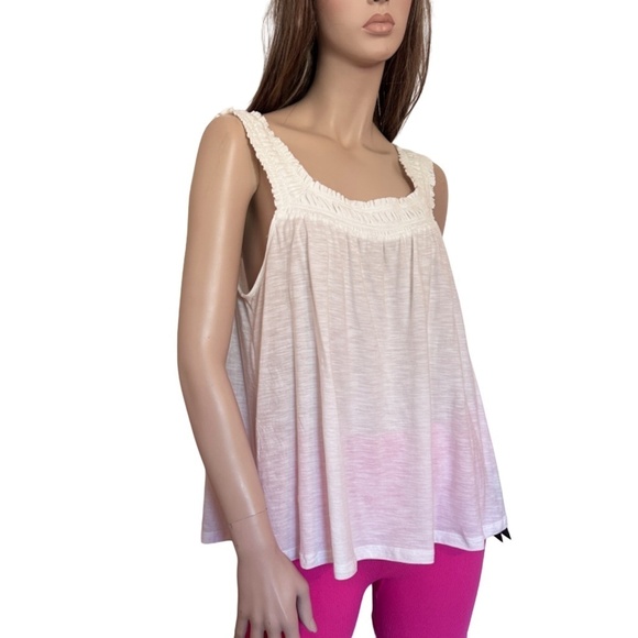 Anthropologie Top Tank Blouse Shirred Smocked Cotton Modal Sleeveless Ivory NWOT - Picture 3 of 12